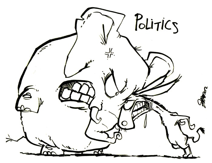 politics butting heads bw