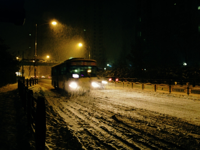 buses in the snow