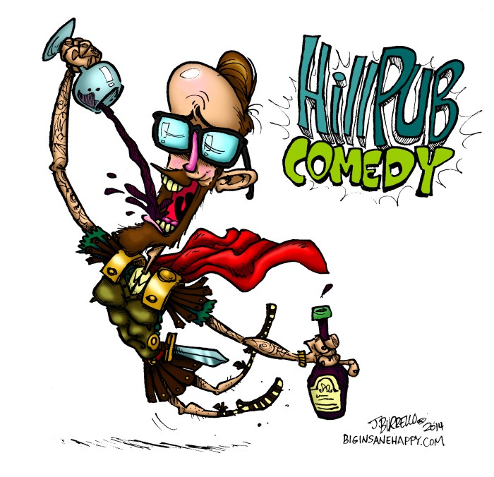 Promotional illustration for Hill Pub comedy show.  https://www.facebook.com/events/431457230317395/